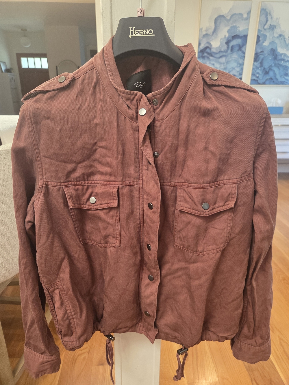 Rails Women's Dark "Collins Burgundy" Linen Blend Jacket W/ Drawstring Hem NWT M